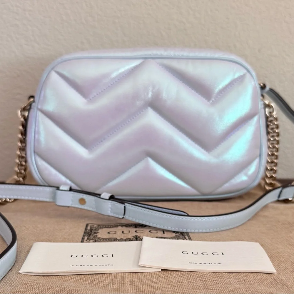 ❌SOLD❌NEW GUCCI GG Marmont Limited Edition Iridescent Quilted Leather Crossbody - Picture 4 of 8